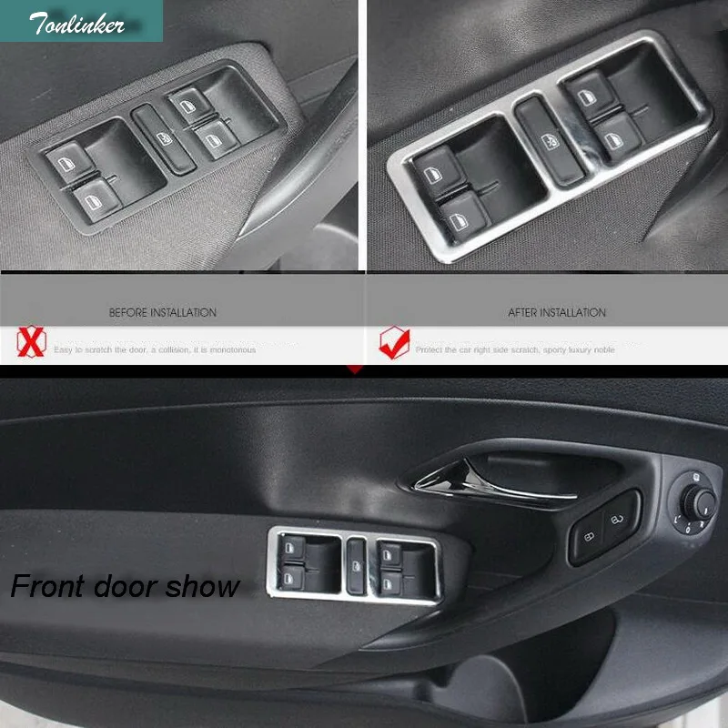

Tonlinker Interior Door Window Control Panel Cover sticker For VW POLO 2012-2018 4PCS Car Styling Stainless Steel Cover sticker