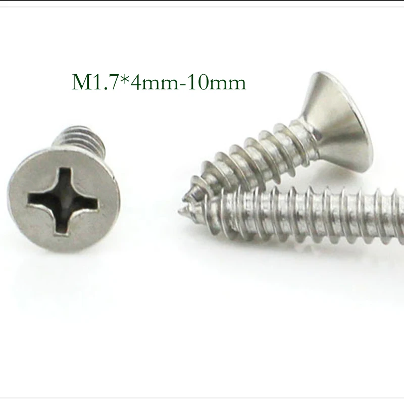 

500pcs / lot,M1.7 * 4-10mm,304 stainless steel flat head tapping screws, Cross countersunk head tapping screws, free delivery