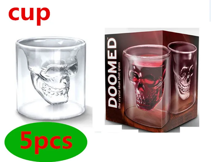 5pcs cup discount 7 шт./компл. хрустальный череп рюмка, Стекло es набор чашка с 550 мл вина Стекло бутылки виски графин домашний бар водка чашка для питья подарок - Цвет: 5pcs cup discount