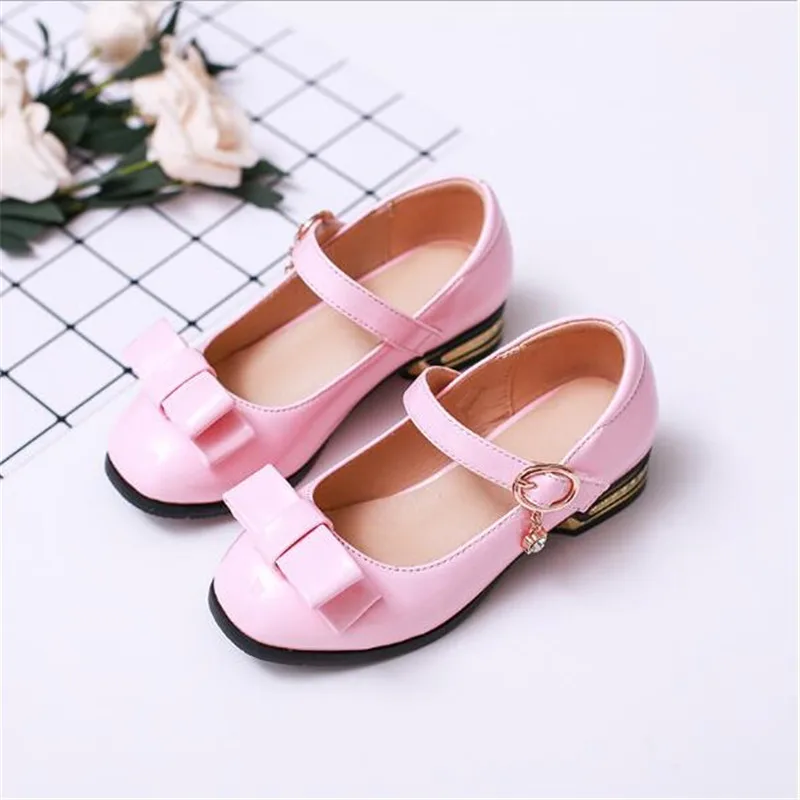 

New Girls Shoes Princess Patent Leather High-heeled Children Black Bow Performance Student Dress Shoes Baby Kids Shoes 02