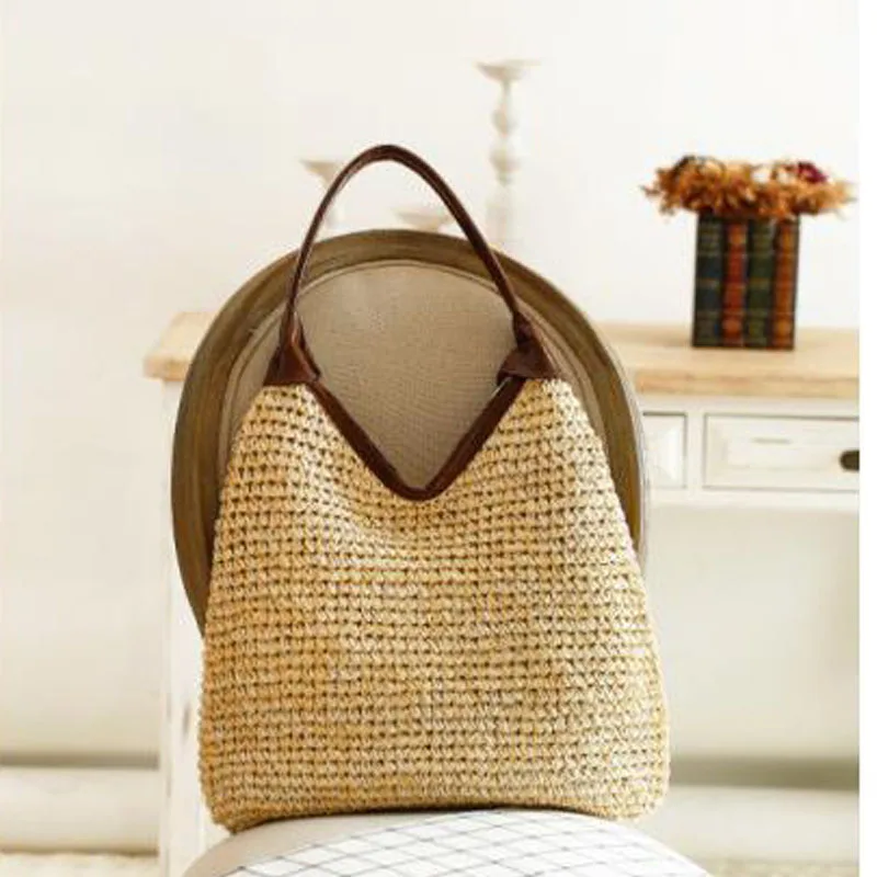 Пляжная соломенная сумка на молнии для женщин повседневные большие плетеные