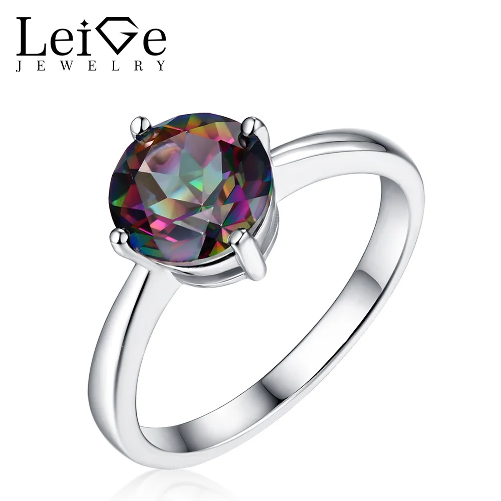 

Украшения leige Solitaire, круглое кольцо с мистическим топазом, драгоценный камень, Радужное серебро 925 пробы, ювелирные украшения для женщин, Под...