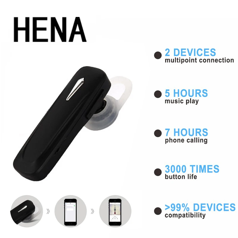 HENA Универсальный мини беспроводной Bluetooth наушники ушные крючки телефон