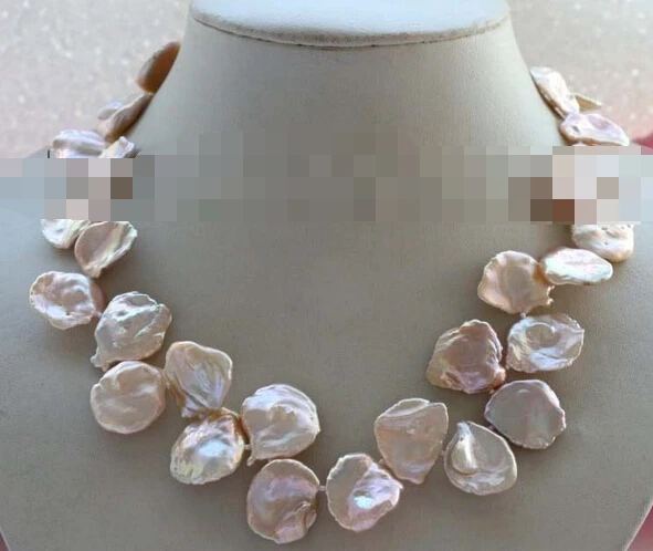 

free shipping Genuine Natural pink Reborn Keshi Petal Pearl Necklace 14KGP