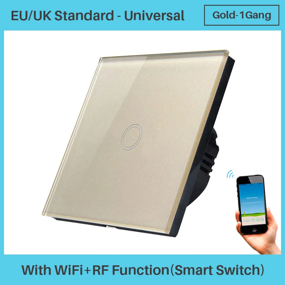 Gold Smart 1Gang Универсальный умный Wi-Fi светильник, переключатель, 1 комплект, стандарт ЕС, Великобритании, управление через приложение, голосовое управление, совместим с Amazon Alexa Google Home Mini - Цвет: Gold Smart 1Gang
