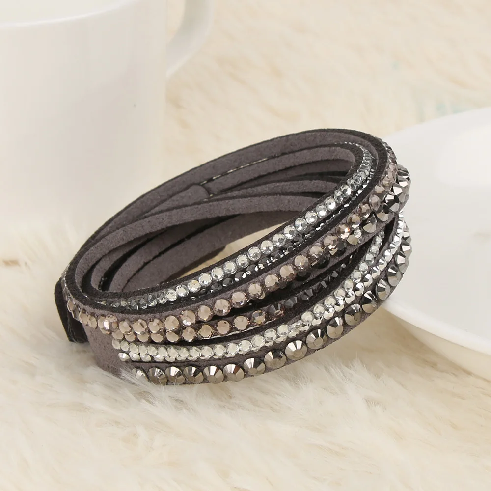 Горячая Распродажа новый кожаный браслет стразы с кристаллами многослойные