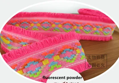fluorescent powder 4,5 см цветные клетчатые жаккардовые кружева DIY декоративный головной убор одежда воротник шелковые ребра кисточка лента национальные кружевные аксессуары - Цвет: fluorescent powder