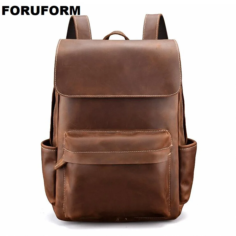 

Crazy Horse Cowhide Men Backpack Genuine Leather Vintage Daypack Travel Casual School Book Bag Male Laptop Bags Rucksack