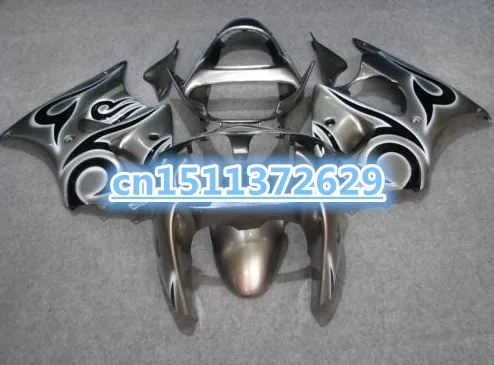 

Custom motorcycle fairings for kawasaki ninja zx 636 2000 2001 2002 ZX6R 636 01 00 02 black flame silver road fairing body kits