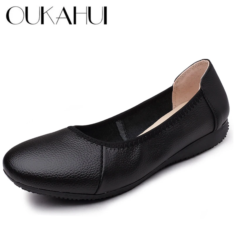 

Балетки OUKAHUI женские классические, натуральная кожа, плоская подошва, круглый носок, простые мягкие черные, удобная Рабочая обувь