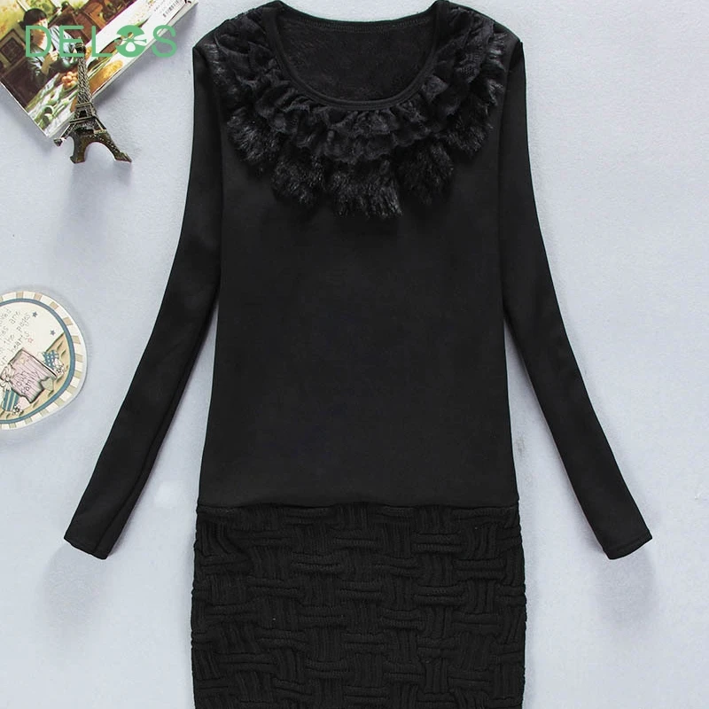 Делос 2016 новинка женщин платье трикотажные с длинным рукавом платья тонкий