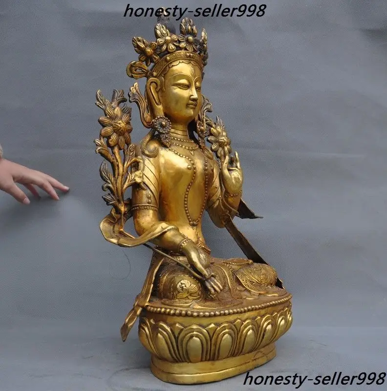 

wedding decoration Old Tibetan Buddhism joss Bronze gilt White Tara Goddess Kwan-Yin Guanyin Statue
