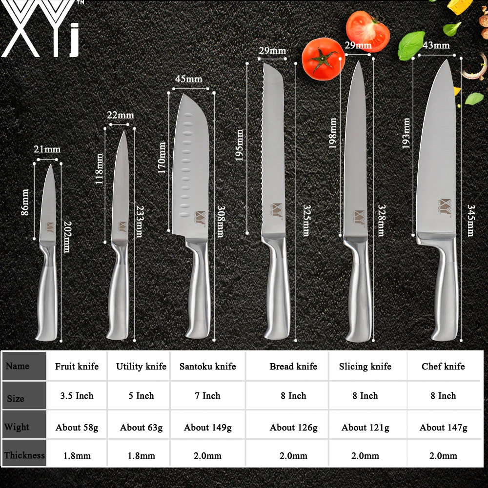 XYj Kitchen Stainless Steel Knives Cutter Covers Tools Fruit Utility Santoku Chef Slicing Bread Boning Knife Accessories | Дом и сад