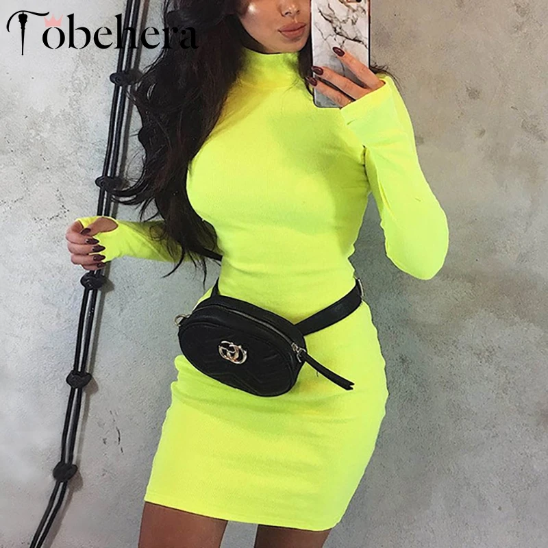 Женское облегающее платье Glamaker Черное Трикотажное мини с высоким воротом и
