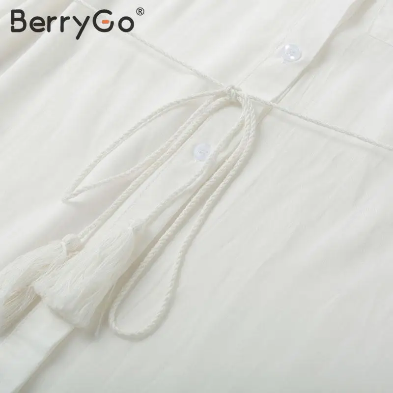 BerryGo повседневное белое хлопковое Пляжное платье для женщин на шнуровке прямое