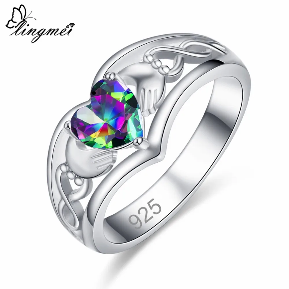 Lingmei Claddagh Стиль свадебное ювелирное изделие в виде сердца для женщин Мульти Цвет