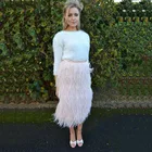 Женская юбка-футляр с перьями, светло-розовая элегантная юбка до середины икры на заказ, Новое поступление