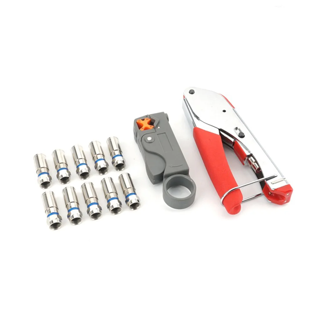 Coaxial Cable Crimping Pliers Clamp Wire Stripper Stripping Tool &amp Metal Bit Kit |