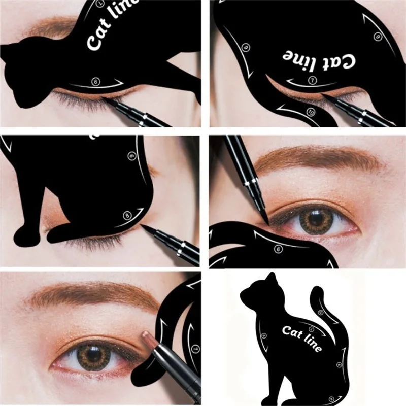 Fashion 2Pcs Cat Line Stencils Pro Eye Makeup Tool Eyeliner Template Shaper Model Eyebrows Eyeshadow | Красота и здоровье