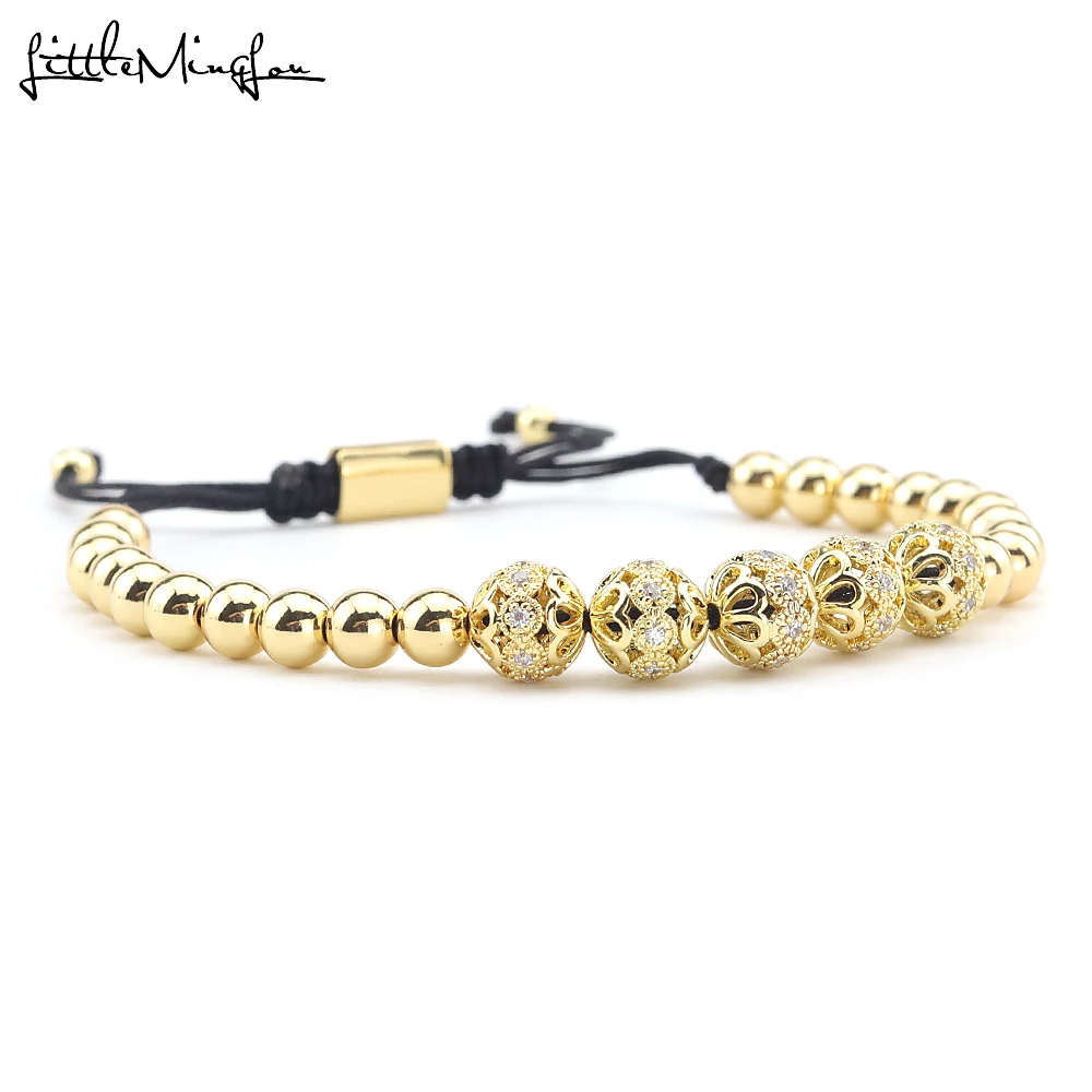 

Luxury zirconia flower ball charm bracelet copper Beads Braided Adjustable handmade women Bracelets & Bangles for men Jewelry