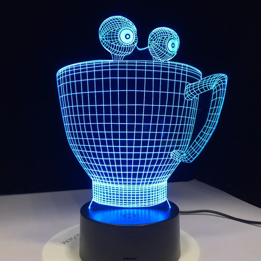 Мультфильм чашки 3D светодиодный светильник Новинка визуальный Декор Настольная