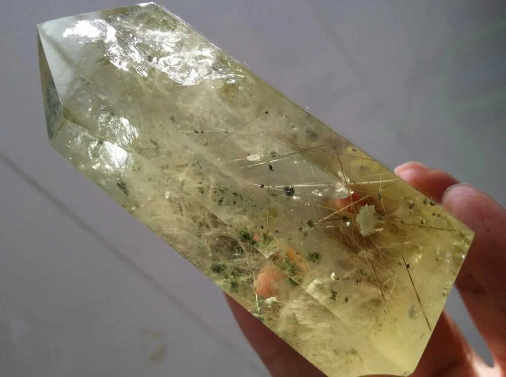 191 г натуральный цитрин кварцевый кристалл зеленый призрак + средство для