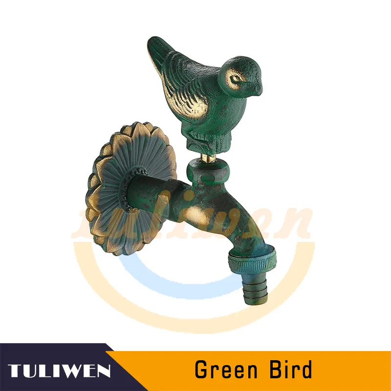 Bird-Green Декоративный античный латунный садовый открытый кран, кран для холодной воды-с набором латунных быстроразъемов для 1/" дюймового шланга - Цвет: Bird-Green