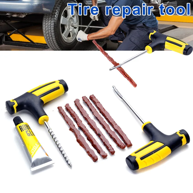 

Car Tubeless Tyre Puncture Repair Plug Kit Needle Patch Fix Repair Tools TD326