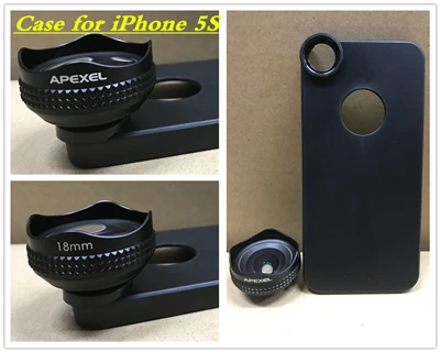 Apexel Optic Pro Lens Super Wide Angle 100 degree High Clarity Cell Phone Camera Lens Kit for iPhone X 8 More smartphones 18MM - Цвет: case for iphone 5S