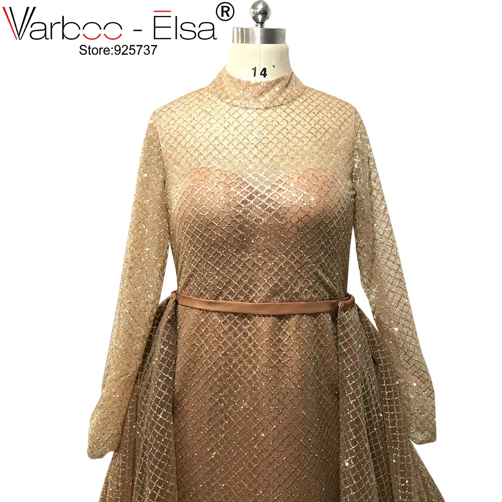 VARBOO_ELSA 2018 золотые блестящие вечерние платья с длинным рукавом Дубай Арабский