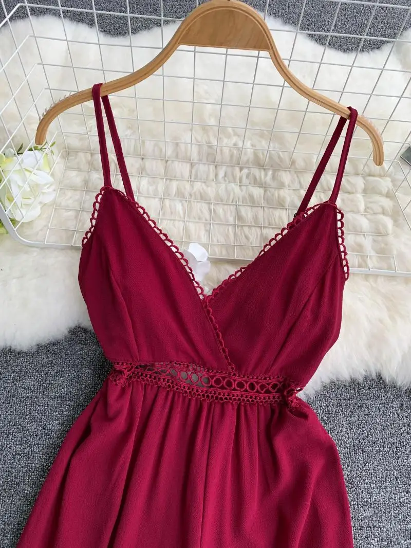 Женский комбинезон в стиле ретро длинный пляжный с V-образным вырезом лямкой на