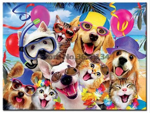 5D круглая/квадратная дрель для животных DIY Алмазная картина счастливых собак и
