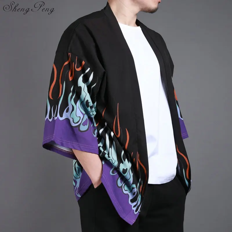 Japanese kimono cardigan men Japan clothing shirt male yukata traditional japanese kimonos Q675 | Тематическая одежда и