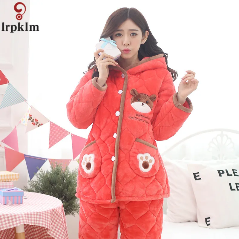 Зимняя Новинка 2017 года с капюшоном пижамы набор Для женщин одежда мод медведь