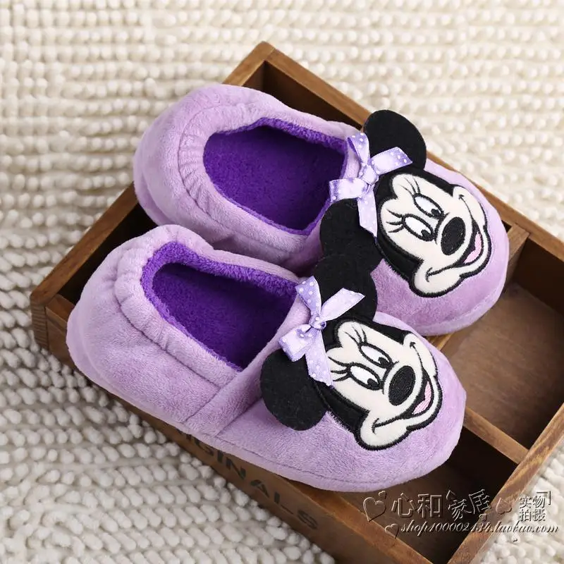 Disney/детская теплая хлопковая обувь с рисунком Минни и Микки; домашняя обувь; нескользящая домашняя хлопковая обувь с мягкой подошвой