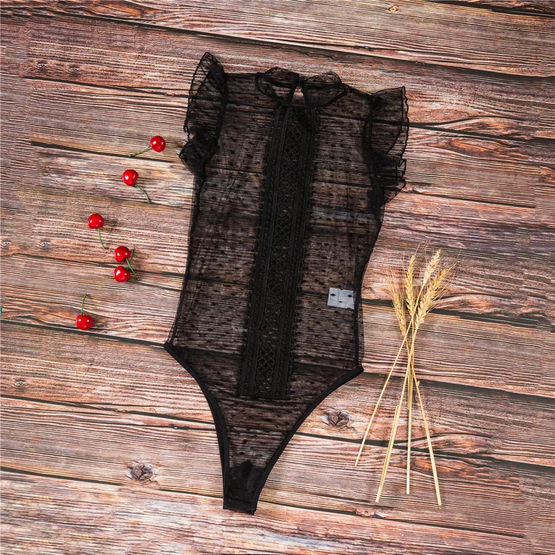 MUXU летний сексуальный прозрачный кружевной черный сетчатый комбинезон с