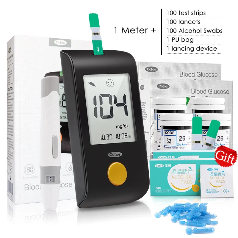 glucometer 100set Cofoe Yiling mg/dL глюкометр для диабета и тест-полоски и Ланцеты тест глюкометр для сахара в крови уход за здоровьем для мужчин и женщин - Цвет: glucometer 100set