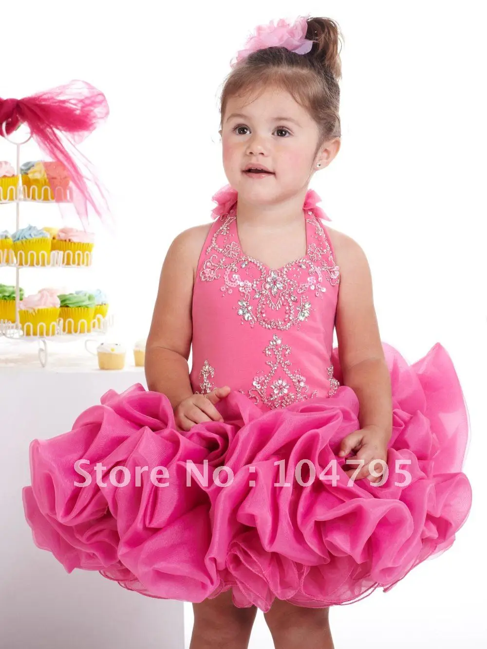 2013 Hot Sale Cute Pink Organza Cupcake Pageant Dress Girl Size 2.4.6.8.10.12.14.16|dress fascinator|dress code dressesdress pet |
