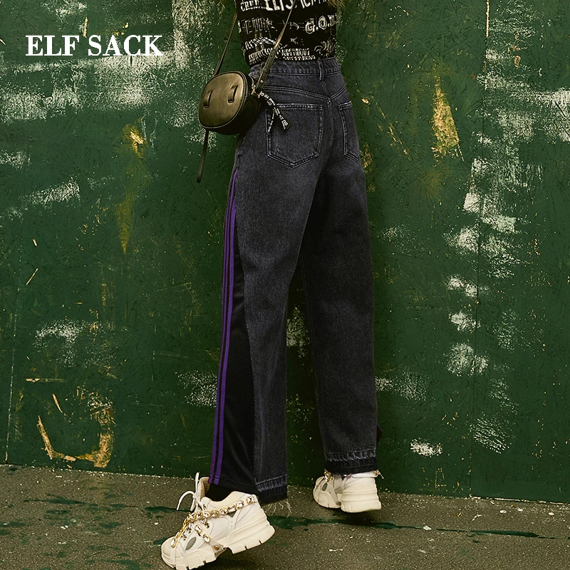 ELFSACK новинка стильные брюки хлопок повседневные женские джинсы прямые средней