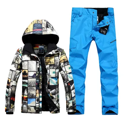 GSOU SNOW Brand лыжный костюм Для мужчин лыжная куртка брюки зима Mountain Лыжный Спорт костюм Водонепроницаемый сноуборд устанавливает мужской - Цвет: color3