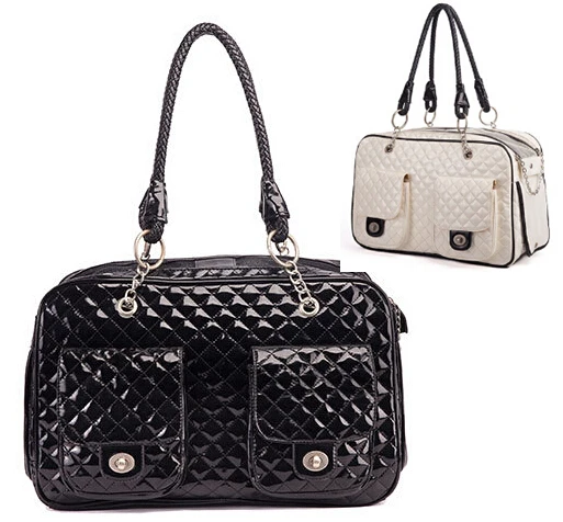 Сумка-переноска для собак из лакированной искусственной кожи со стразами | Дом и