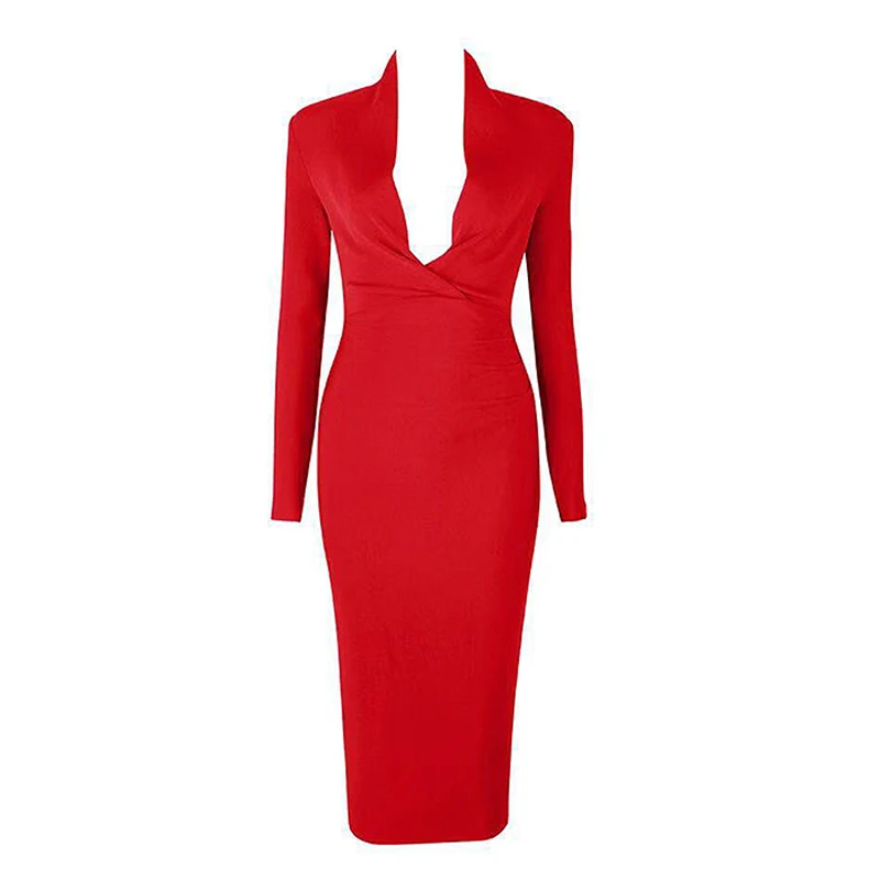 Женское летнее платье с V-образным вырезом облегающее элегантное красное