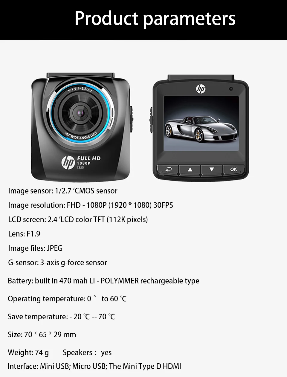 HP F350 Drive Регистраторы 1080 P HD ночного видения мини стелс предотвращения столкновений фарфор парковка мониторинга Intelligent Видеорегистраторы для автомобилей