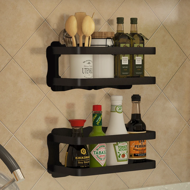 Non perforated kitchen rack wall hanging condiment appliances storage pendant LU5186 |