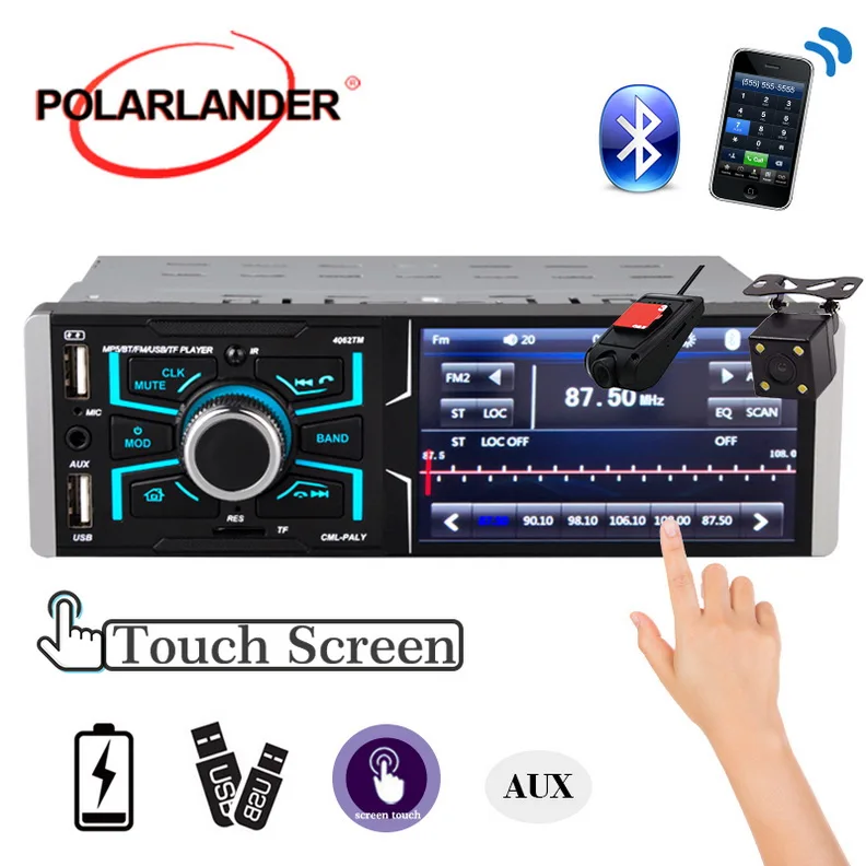 Автомагнитола 4 1 дюйма с сенсорным экраном HD AUX FM Bluetooth Mirrorlink Din | Автомобили и