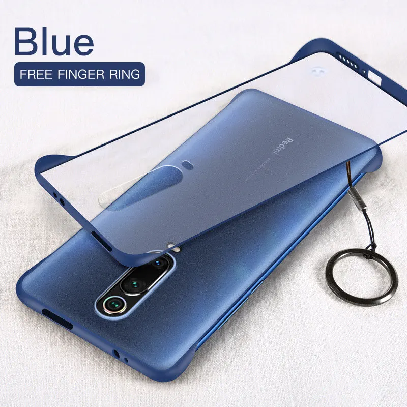 Blue ESSIEN Бескаркасный Прозрачный матовый жесткий чехол для телефона Redmi K20 Pro Чехол с кольцом на палец чехлы для Xiaomi mi9 mi8 - Цвет: Blue