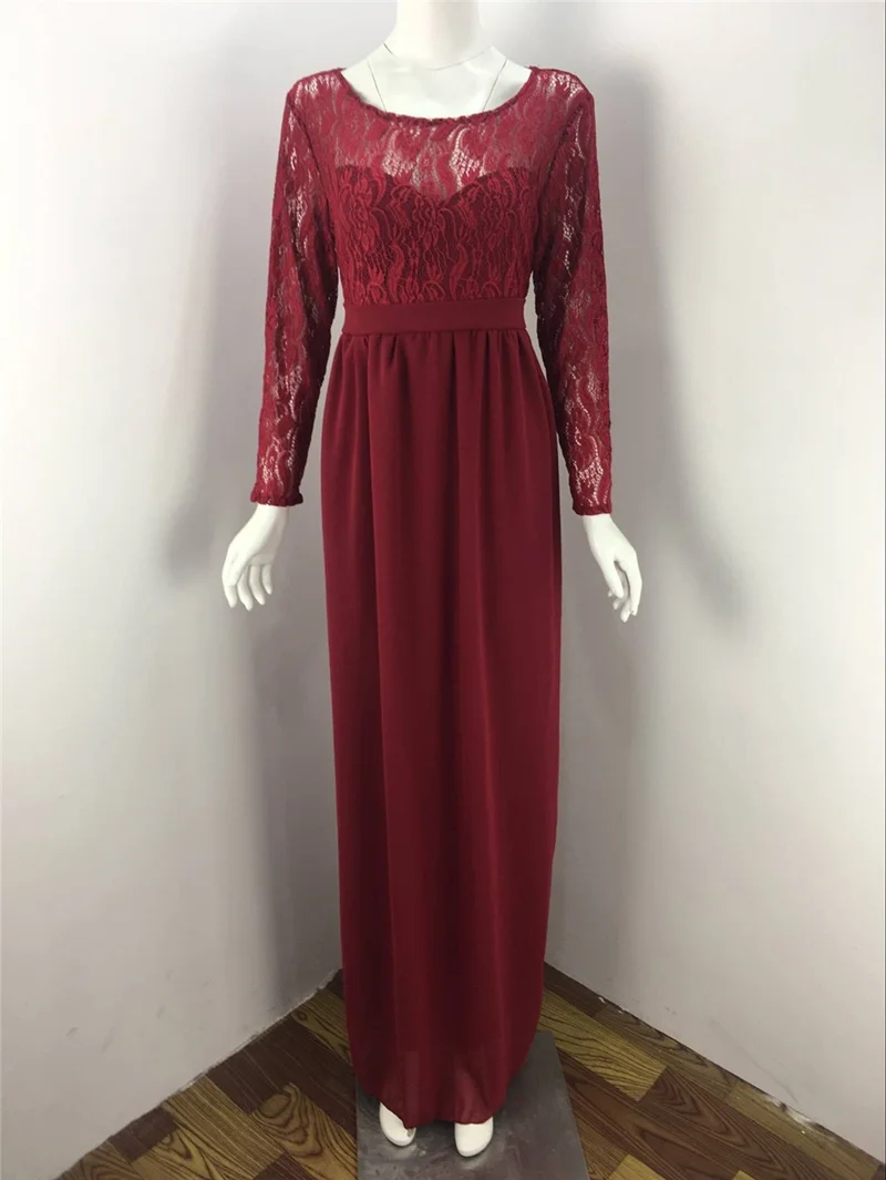 Wine red Кружевное женское платье для беременных реквизит для фотосессии платье для фотосессии с длинными рукавами платье макси для беременных - Цвет: Wine red