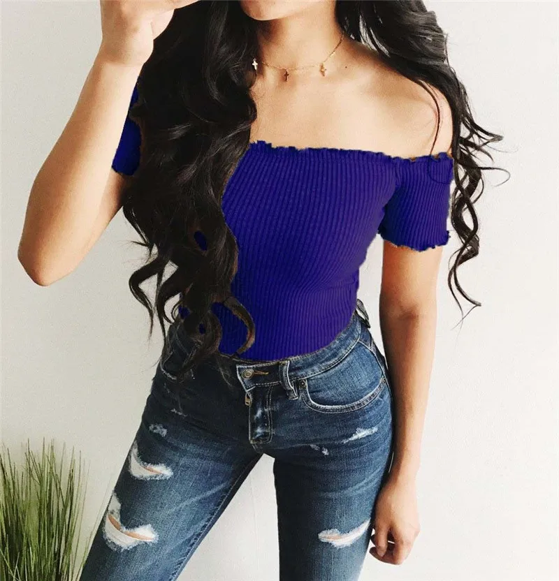 Женская трикотажная футболка с оборками открытыми плечами|top short|t-shirt crop topcrop top short