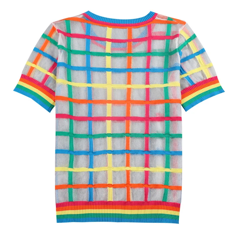 Летний Тонкий Стильный пуловер свитер брендовый дизайн клетчатый узор вязаные