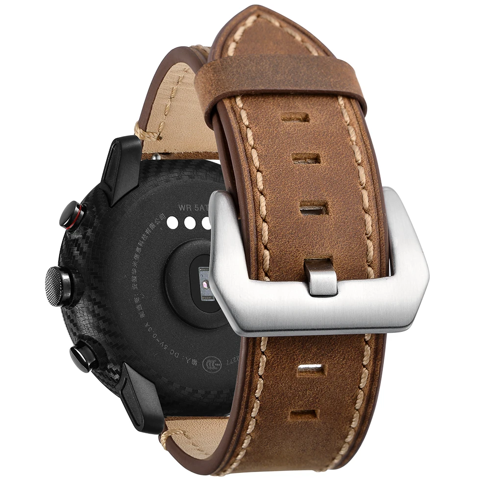 22 мм ремешок для оригинальных часов Xiaomi Huami Amazfit 2 Stratos pace ремешок из натуральной кожи Смарт-часы монитор сердечного ритма браслет
